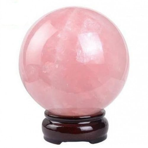 Crystal Fengshui Sphere Rose Quartz Crystal Ball with Wood Stand for Scrying,Divination, Quartz Decorative Magic Sphere,5cm/1.96in