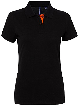 Asquith & Fox Women's Women's Contrast Polo Regular Fit Short Sleeve Polo Shirt, Multicolour (Black/Orange 000), 12 (Manufacturer Size:Medium)