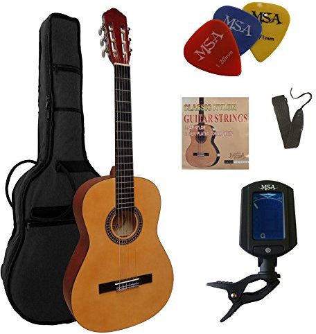 4/4 GITARRE - KONZERTGITARRE IM SET - CLASSIC - NATUR - DECKE LINDENHOLZ - TASCHE - BAND - SAITEN - 3xPIK - STIMMGERÄT ET33B - C22