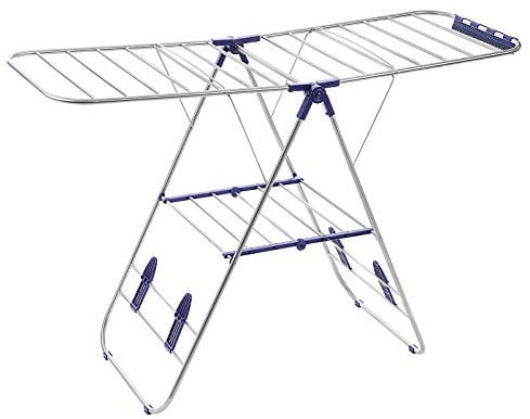 SONGMICS Séchoir à Linge, Étendoir à Bras Wings sur Pieds, Pliable, Réglable, pour Intérieur et Extérieur, Sèche-Linge, Porte-vêtements, Tubes en Acier Inoxydable, Argent LLR502 147 x 128 x 56 cm