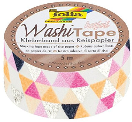 folia 26108 - Washi Tape, Klebeband aus Reispapier, Hotfoil silber Dreieck, 1 Rolle ca. 5 m x 15 mm - ideal zum Verzieren und Dekorieren