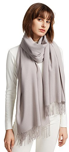 MaaMgic Schal Damen Warm Winter Herbst unifarben Baumwolle mit quasten/fransen, 40+ Farben Einfarbig & Kariert Pashmina xl Stola Schals MEHRWEG,Silber Grau
