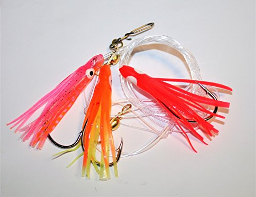 Fladen Mini Octopus Rig - Dorsch- und Köhlersystem mit DREI Mini-Ocktopussen, Orange-Pink-Rot oder Orange-Gelb-Glow, Hakengröße 2/0 oder 6/0