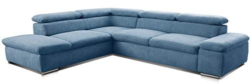 Cavadore Ecksofa Alkatraz / Großes Sofa in L-Form mit Ottomanen links und verstellbaren Kopfstützen/ Modernes Design / 274 x 66 x 228 cm / Blau