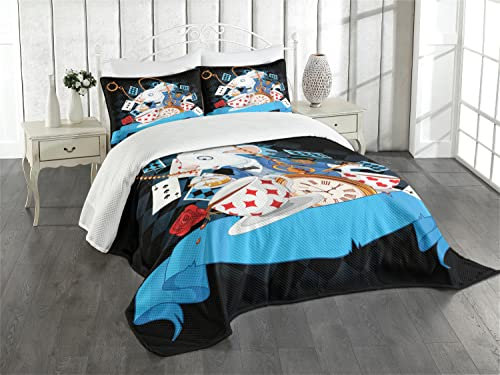 ABAKUHAUS Alice nel paese delle meraviglie Set Copriletto Trapuntato, Tale paese delle meraviglie, Decorativo, 3 Pezzi con 2 Federe Cuscini, 264 x 220 cm, Multicolore Nero