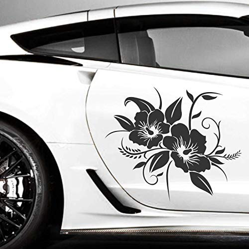 INDIGOS UG Aufkleber - 2er Set Autoaufkleber Hibiskusblüten je 50cm x 60cm schwarz - Tuning Carystyling Heckscheibe Auto