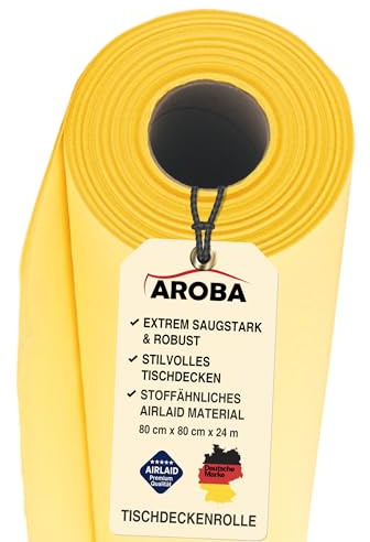AROBA 6X Airlaid Tischdeckenrollen (Gelb, 0,8 m x 24 m) - Stoffähnliche Tischdecke- Hochwertige Tischtuchrolle für Hotel Catering Geburtstag Restaurants Kommunion Taufe