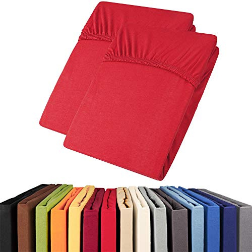 aqua-textil Viana Topper Laken Doppelpack 140x200-160x200 cm rot Baumwolle Spannbetttuch Jersey Spannbettlaken