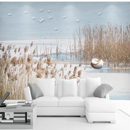 Schilf Blume Hintergrund Tapete rustikalen Stil Schlafzimmer Wohnzimmer Tapete amerikanischen Landhausstil Wandverkleidung fototapete 3D Tapete effekt Vlies wandbild Schlafzimmer-250cm×170cm