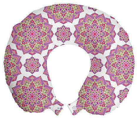 ABAKUHAUS lila Mandala Reisekissen Nackenstütze, Lotus Essence, Schaumstoff Reiseartikel für Flugzeug und Auto, 30x30 cm, Lime Green Fuchsia
