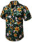 HISDERN Men Funky Hawaiian Floral Shirts Short Sleeve Front Pocket Holiday Summer Aloha Printed Beach Casual Black Orange Hawaii Flower Shirt S