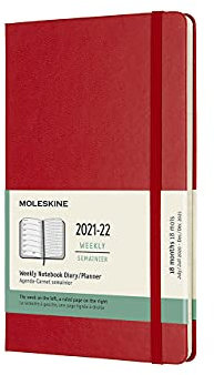 Moleskine - 18-Monats Wochenplaner/Terminplaner, Terminkalender 2021/2022, Wochennotizbuch mit festem Einband und elastischem Verschluss, Format Large/A5 13 x 21 cm, Farbe Scharlachrot, 208 Seiten
