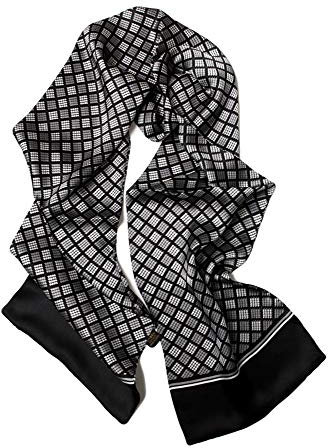 UK_Stone Halstuch Herren 100% Seide Schal Vintage Pattern Seidenschal Herrenschal, (Hahnentritt Karo Pattern Schwarzgrau)