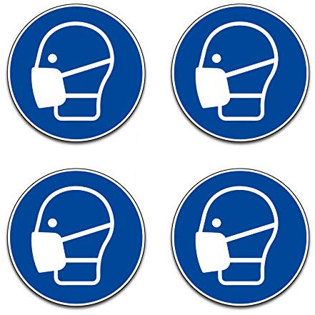 Maskenpflicht Aufkleber Sticker Zutritt nur mit Maske Markierung Hinweis Hinweisschild für Handel Einzelhandel Behörden Folie selbstklebend R112 (4er Set Maskenpflicht blau)