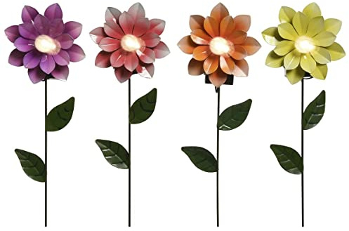 Unusual decorative solar powered LED garden stake flower LED in warm white as a set of 2 in different colours (2 x yellow)