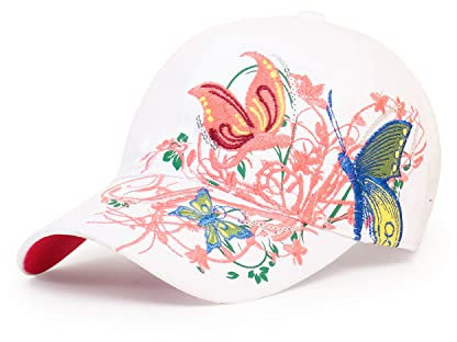 Trucker Hats California H Damenmütze, trendige Kreativität, Blumen, Schmetterling, Pailletten, bestickte Baseballkappe, Weiss/opulenter Garten, Einheitsgröße