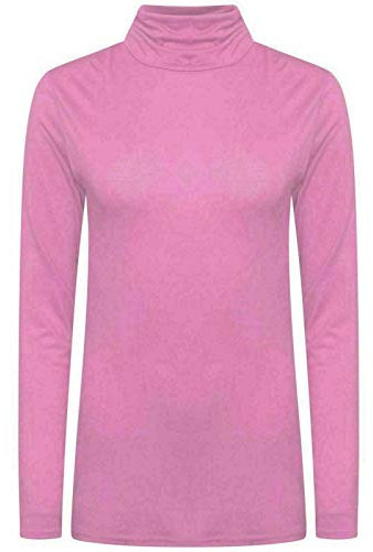 Flirty Wardrobe Pull à col roulé et manches longues pour femme Uni 36-54, rose, 40-42