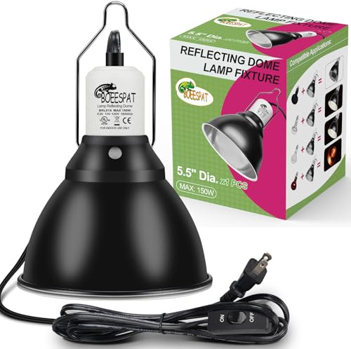BOEESPAT Reptile Lamp Bulb Fixture 5.5 Inch Deep Dome with Switch - Ideal for 60W/75W/100W/150W Heat Lamp Bulbs, Compatible with All E26 UVA/UVB/Basking Heat Bulbs, Supports Up to 150 Watts