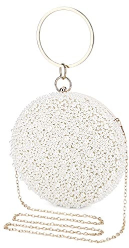 UBORSE Abendtasche für Damen, Vintage-Handtasche mit runden Perlen, für Hochzeitsfeier, beige, Elegant