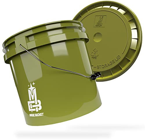 MAGIC BUCKET | Wascheimer Set für Auto Handwäsche Khaki mit passendem Eimer Deckel | 3,5 US GALLONEN ca. 13 Liter | kompatibel mit Grit Guard, Detail Guardz Dirt Lock, Chemical Guys Dirt Trap