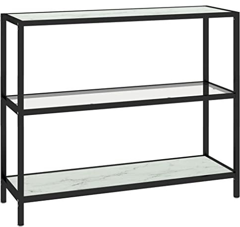 vidaXL Regal Glasregal Eckregal Ablageregal Konsolentisch Flurtisch Ablagetisch Glastisch Tisch Transparent und Weißer Marmor 100x36x90cm Gehärtetes Glas