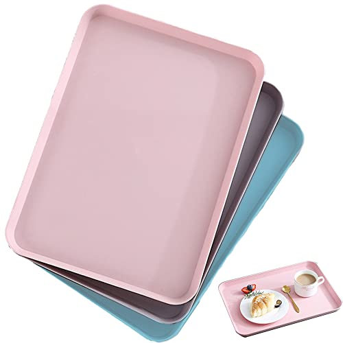 Bandeja Servir Comida, 3 Piezas Bandejas Comida Rapida, Bandejas Plástico Servir, Bandejas Plástico Servir Bebidas para Cocina, Comedor, Cafetería, 3 Colores (Rosa, Azul, Gris)