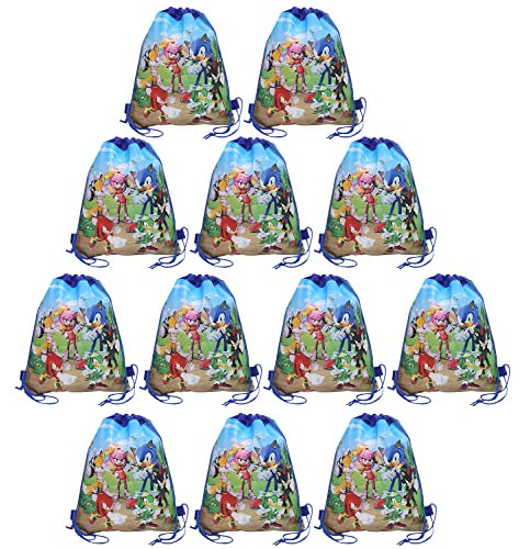 Qemsele Borse Festa per bambini, 12 Pcs Borse Sacca Zaino con Coulisse Sacchettini del per Bambini Tema riutilizzabile Festa di Compleanno Bambini bomboniare Borsa Sacchetto Festa (Sonic)