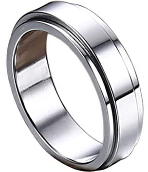 Epinki Ringe Verlobung Männer, 6MM Edelstahl Ringe Pärchen Anxiety Ring Poliert Angst Ringe für Herren, Silber, Gr.57 (18.1)