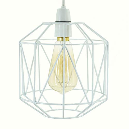 Lampenschirm im Retro-Design, Metalldraht, Korbkäfig-Lampenschirm, Hängelampenschirm, Drahtkäfig-Lampenschirm, Vintage-Industrie-Stil, Metall-Lampenschirm, einfache Montage, Weiß