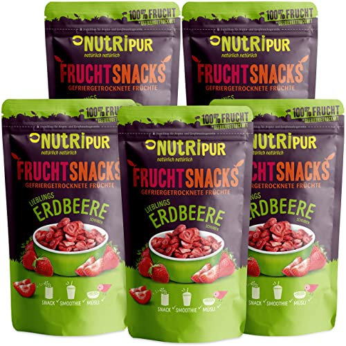 Gefriergetrocknete Erdbeeren: 5x70g Getrocknete Erdbeeren im Set – Gefriergetrocknete Erdbeere ohne Zucker Zusatz – Getrocknete Früchte von NutriPur