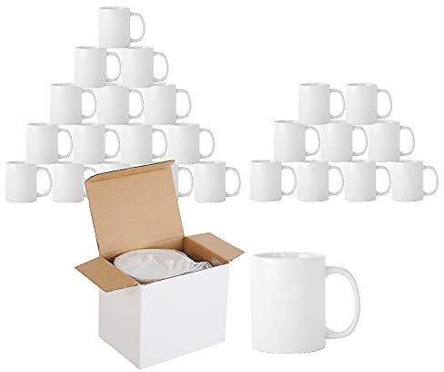 Sublimation Mugs Blank 11 oz Plain White Coffee Mug with Gift Boxes, Double ORCA Coated Ceramic Mugs for Sublimation Printing Heat Press (24pcs)