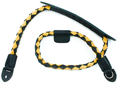 Jag Shaving Personalised Camera Neck Sling Strap Harness Leather Strap for DSLR & Binoculars, Black And Yellow, One Size