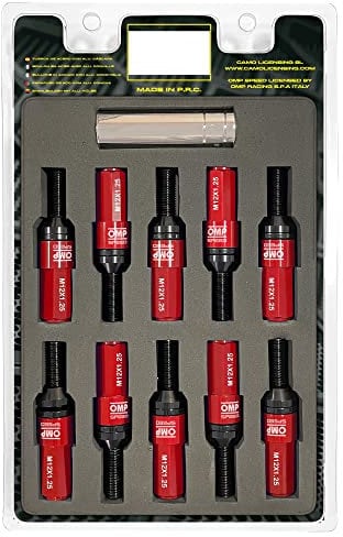 OMP SPEED Set 20 schwarze Radschrauben mit M12X1,25 metrisch 17-19 lang Gewinde 28mm mit rotem Aluminiumschutz 7075 + DIN 12,9