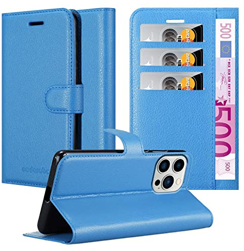 Cadorabo Hülle kompatibel mit Apple iPhone 14 PRO MAX Handyhülle aus Kunst Leder Flip Klappbare Stoßfeste Magnetische [Standfunktion] [Kartenfächern] Cover Hülle für iPhone 14 PRO MAX Tasche in Blau
