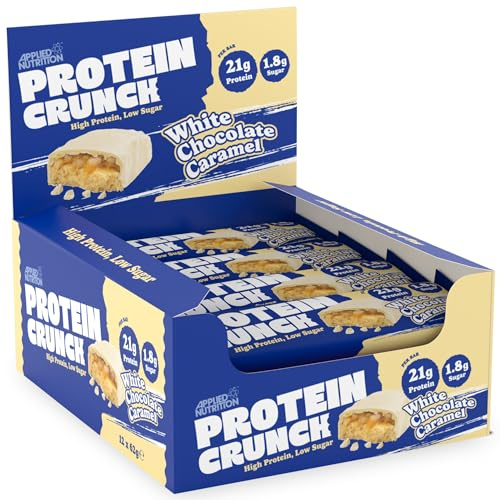 Applied Nutrition Protein Crunch Riegel – 12 x 62 g – Weiße Schokolade & Karamell – Proteinreich & zuckerarm