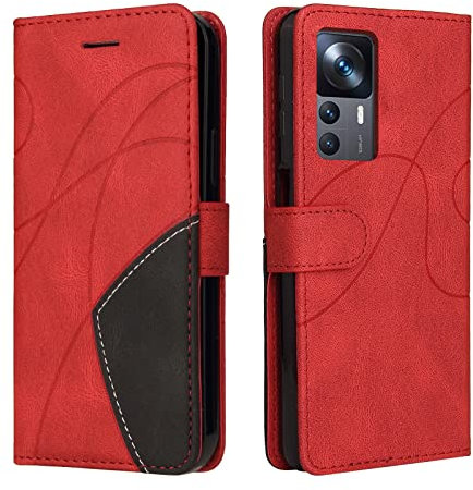 CXTcase Handyhülle für Xiaomi 12T/Xiaomi 12T Pro, Flip PU Leder Hülle Cover, Modisch Flip Case für Xiaomi 12T Pro Handytasche Schutzhülle, Rot
