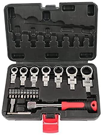 JTZXJJX 20-teiliges Ultra Flex Schraubenschlüssel-Set, Ratschenschlüssel-Set mit schwarzem Werkzeugkasten, metrisches Schraubenschlüssel-Set, Schraubenschlüssel-Set (8 mm-19 mm)