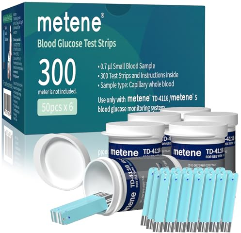 Metene TD-4116 Blood Glucose Test Strips, 300 Count Test Strips for Diabetes, Use with metene TD-4116 and metene S Blood Glucose Monitor Only(No Monitor)
