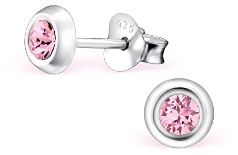 Bungsa Ohrstecker-Set mit rundem LA CRYSTALE Kristall 5mm für Damen aus 925 Silber - 9 Farben wählbar (Light Rose)