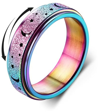 Diamday Anti Ansia Spinner Anello - Fidget Band per Stress e Alleviare in Acciaio Inossidabile Rotante con Luna Stella per Donne Uomini