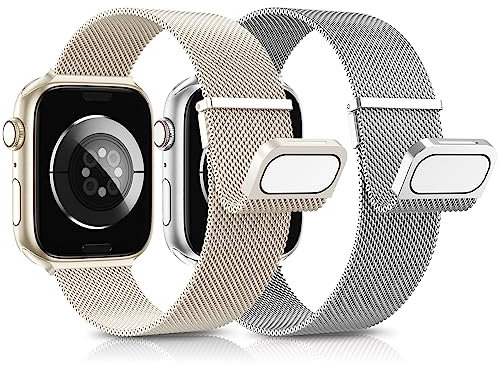 AMSKY 2 Stück Band Kompatibel mit Apple Watch Armband 44mm 40mm 46mm 45mm 42mm 41mm 49mm 38mm, Dual Magnet Edelstahl Metall Kompatibel mit iWatch Armband Se Ultra Series 10 9 8 7 6 5 4 3 2 1