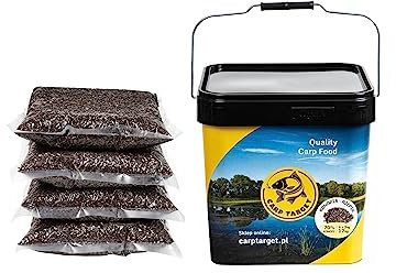 CARP TARGET - Partikelmix Hanf und Raps mit Eimer - fertiger Köder für Karpfenfische - vakuumverpackte gekochte Hanfsamen und Raps - Fischfutter - Vakuumverpackt 3x4kg - Eimer 17 L
