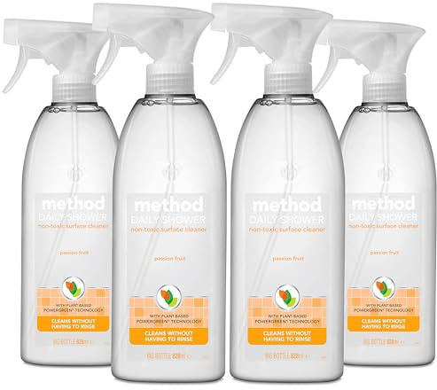 Method Shower Cleaner Spray, Cleans without Having to Rinse, Surface Cleaner, Passion Fruit Scent, Pack of 4, 4 x 828ml