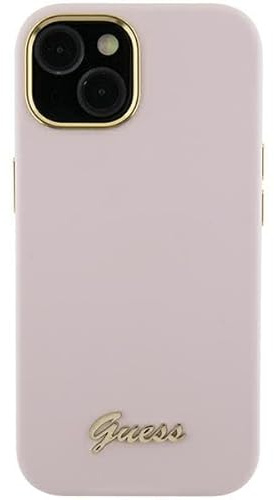 Guess GUHCP15XSMBSLP Hülle für iPhone 15 Pro Max 6.7 Rosa hardcase Silicone Script Metal Logo & Frame
