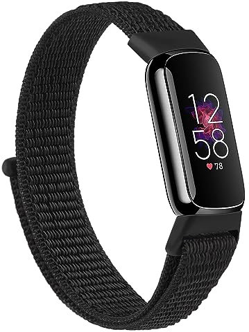 Oumida Uhrenarmbänder Kompatibel mit Fitbit Luxe Armband für Damen Herren, Nylon Loop Sport Uhrenarmband, Verstellbares Ersatzarmbänder für Fitbit Luxe, Schwarz