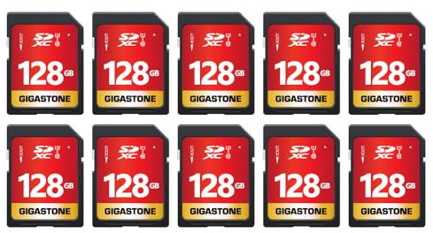 GIGATSONE 128GB 10-Pack SD Card UHS-I U1 Class 10 SDXC Memory Card High Speed Full HD Video Canon Nikon Sony Panasonic Digital Camera, Full Size SD Card with 10 Mini Cases
