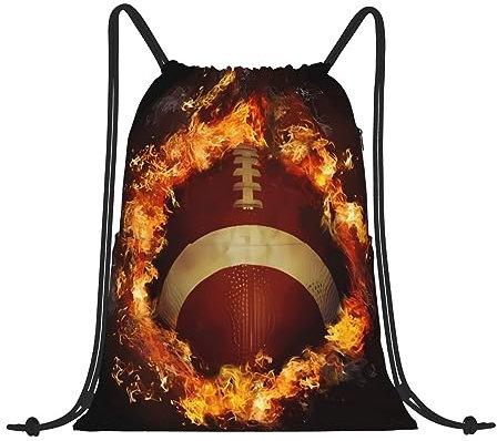 HaLvah Kordelzugbeutel Flaming American Football Print Sport Rucksack String Schwimmtasche für Damen Herren, Schwarz , One size