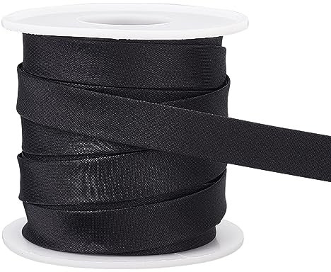 BENECREAT 13.5 Yard Satin-Schrägband, 12mm Breites Doppelt Gefaltetes Schrägband Aus Satin Mit Bindung Für Die Cheongsam-Dekoration, Kleidungsnähte Paspeln, Schwarz