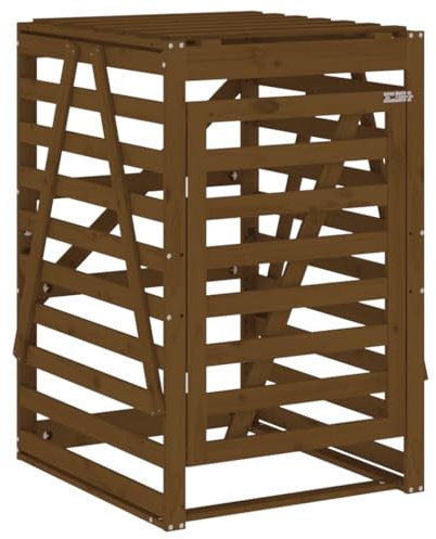 vidaXL Abri pour Poubelle sur roulettes, Hangar pour Poubelle avec Porte, Cache-poubelles avec Couvercle Jardin Extérieur, Marron Miel Bois Massif de Pin