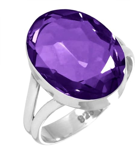 Jeweloporium Anello in argento con quarzo ametista viola, misura 25, anello in argento sterling 925 per donna, gioielli Boho con pietra ovale spessa